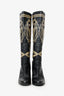 Hermès Limited Edition Black Leather Hand Paint Knee High Boots Size 39