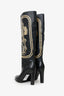 Hermès Limited Edition Black Leather Hand Paint Knee High Boots Size 39