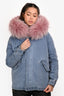 Mr & Mrs Italy Blue Denim Hooded Jacket with Removable Pink Fur Size XS