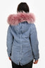 Mr & Mrs Italy Blue Denim Hooded Jacket with Removable Pink Fur Size XS