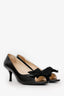 Prada Black Patent Leather Open Toe Bow Pumps Size 38