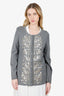 Oscar De La Renta Grey Cashmere Crystal Embellished Cardigan Size L