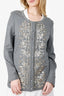 Oscar De La Renta Grey Cashmere Crystal Embellished Cardigan Size L