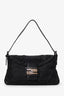 Fendi Black FF Zucca Beaded Lizard Trimmed Baguette
