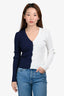 Staud White/Navy Ribbed Button Down Long Sleeve Cardigan Size XS