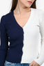 Staud White/Navy Ribbed Button Down Long Sleeve Cardigan Size XS