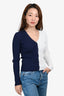 Staud White/Navy Ribbed Button Down Long Sleeve Cardigan Size XS