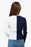 Staud White/Navy Ribbed Button Down Long Sleeve Cardigan Size XS