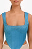 Guizio Blue Satin Crystal Embellished Corset Top Size Large