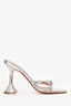 Amina Muaddi Silver Metallic Crystal Embellished Lily 95mm Mules Size 36.5