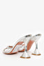 Amina Muaddi Silver Metallic Crystal Embellished Lily 95mm Mules Size 36.5