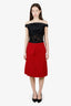 Prada Red Wool Midi Skirt Size 46