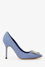 Manolo Blahnik Blue Check Gingham Hangisi Pump Size 37.5