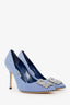 Manolo Blahnik Blue Check Gingham Hangisi Pump Size 37.5