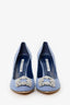 Manolo Blahnik Blue Check Gingham Hangisi Pump Size 37.5