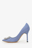 Manolo Blahnik Blue Check Gingham Hangisi Pump Size 37.5