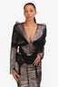 Christian Dior Metallic Silver/Black Tulle Corset Blouse + Midi Skirt Set Size 10