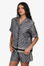 Christian Dior Navy Silk Oblique 'Chez Moi' Buttoned Shirt Size 2 + Shorts Size 4 Set