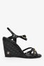 Pre-Loved Chanel™ Black Patent Quilted Chain Detail Wedge Heels Size 38C