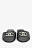 Pre-Loved Chanel™ 2022 Black Leather/Faux Pearl CC Logo Sandals Size 38