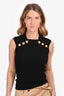 Balmain Black Ribbed Knit Embellished Button Tank Top Size 36
