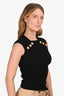 Balmain Black Ribbed Knit Embellished Button Tank Top Size 36