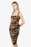 Dolce & Gabbana Black/Multicolour Floral Print Mesh Ruched Midi Dress Size 42