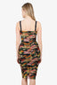 Dolce & Gabbana Black/Multicolour Floral Print Mesh Ruched Midi Dress Size 42