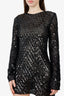 Saint Laurent Black Sequin Embellished Mesh Knitted Mini Dress Size S
