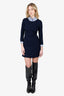 Sandro Navy Striped Trimmed Detachable Collar Mini Dress Size 0