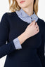 Sandro Navy Striped Trimmed Detachable Collar Mini Dress Size 0