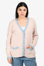 Pre-Loved Chanel™ Pink/Blue Cashmere Trim Detailed Cardigan Size 46