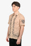 Dries Van Noten Beige Ramie Embroidered Short Sleeve Button Down Shirt Size 48 Mens