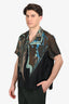 Dries Van Noten Brown/Blue Silk Printed Short Sleeve Button Down Shirt Size 52 Mens
