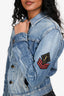 Saint Laurent Blue Denim Logo Patched Cropped Jacket Size XS