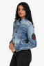 Saint Laurent Blue Denim Logo Patched Cropped Jacket Size XS