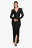 Balmain Black Sequin Shoulder Padded Long Sleeve Maxi Dress Size 38