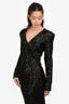 Balmain Black Sequin Shoulder Padded Long Sleeve Maxi Dress Size 38
