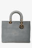Christian Dior 2020 Grey Cannage Embroidered Canvas Large Lady D-Lite With Strap