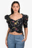 Isabel Marant Etoile Navy Floral Print Cotton 3/4 Sleeve Crop Top Size 38