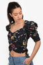 Isabel Marant Etoile Navy Floral Print Cotton 3/4 Sleeve Crop Top Size 38