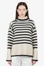 Toteme Black and White Wool-Cotton Signature Stripe Turtleneck Sweater Size S