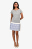 Sacai Luck Grey Blue Floral Lace Hem T-Shirt Dress Size 2
