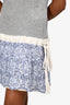 Sacai Luck Grey Blue Floral Lace Hem T-Shirt Dress Size 2