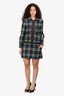Louis Vuitton Dark Grey Plaid Monogram Trim Cinched Waist Shirt Dress Size 36