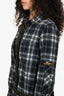 Louis Vuitton Dark Grey Plaid Monogram Trim Cinched Waist Shirt Dress Size 36