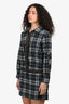 Louis Vuitton Dark Grey Plaid Monogram Trim Cinched Waist Shirt Dress Size 36