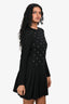 Pre-Loved Chanel™ Black Mohair/Wool Faux Pearl Embellished Long Sleeve Pleated Hem Dress with Slip Size 34