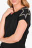 Pierre Balmain Black Silver Star Embellished Shoulder Top Size 36