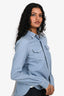 Sacai Luck Blue Denim Metallic Panel Shirt Size 2